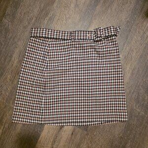 NWT Club Monaco Houndstooth Mini Skirt Sz 14 Pink Black White Belted $158